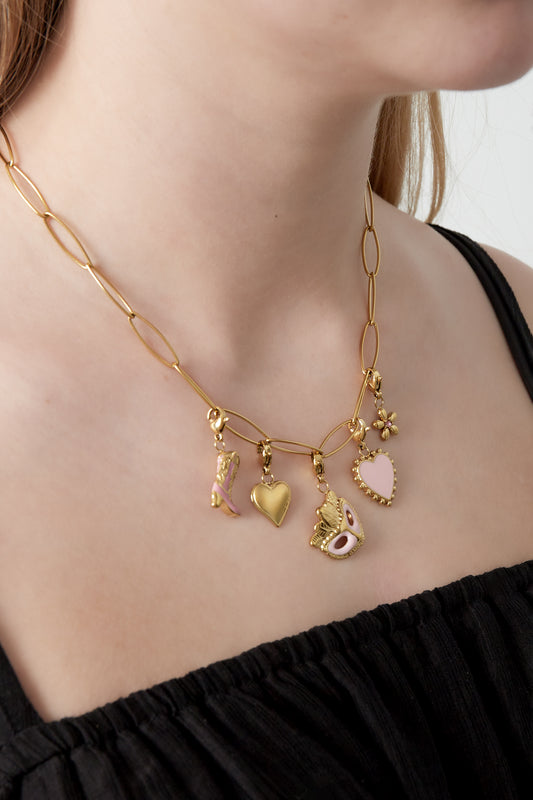 Ketting met roze hart en tasbedel