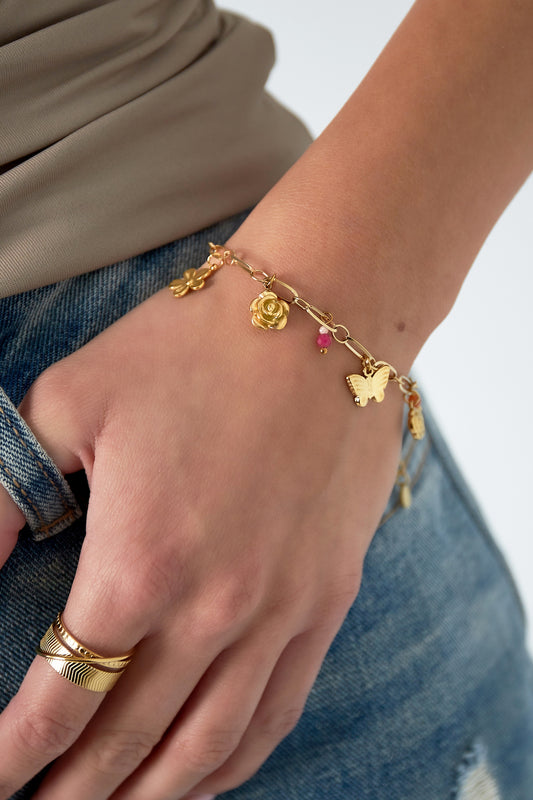 Gouden tuinarmband met bloeiende bedels