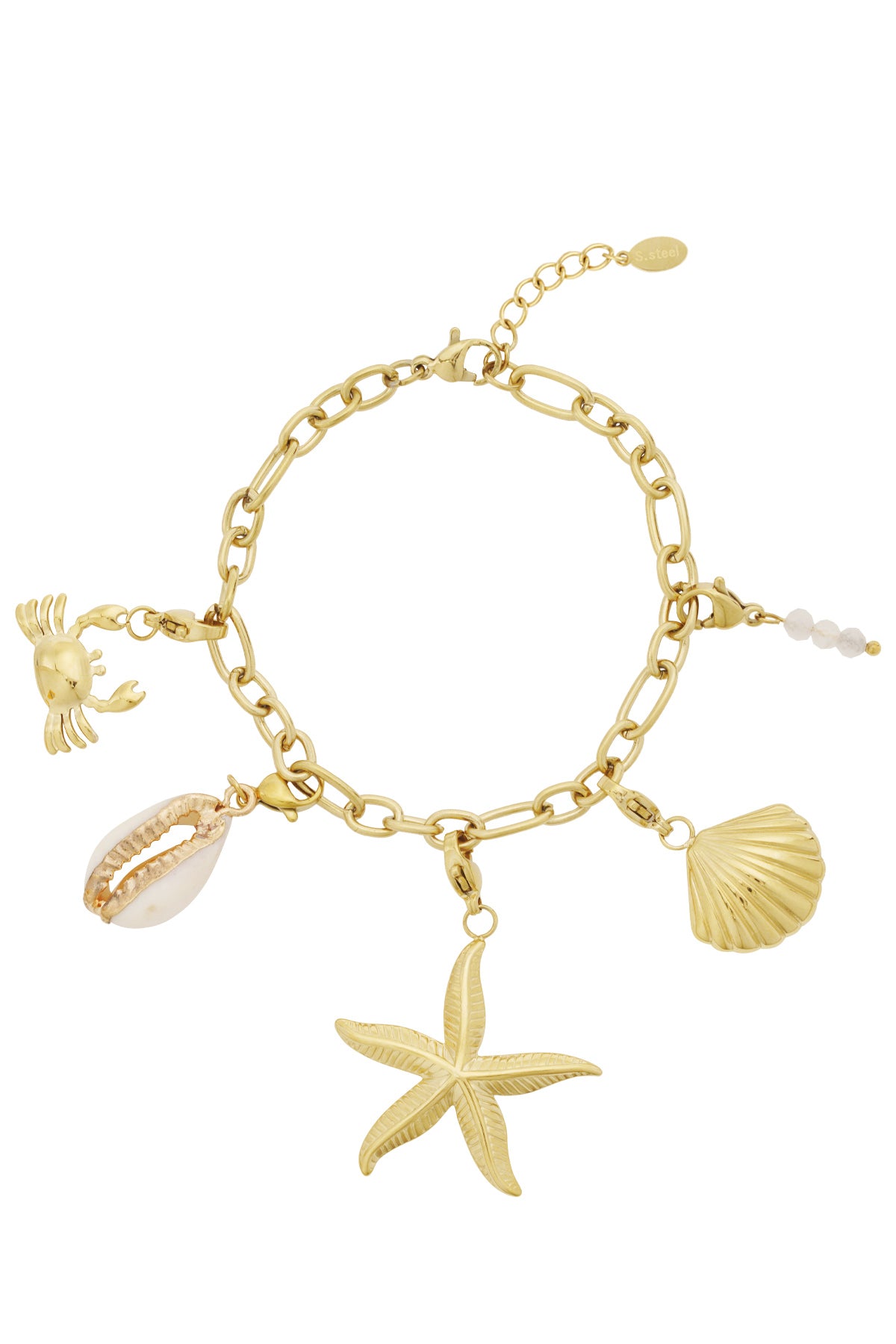Gouden strandbedelarmband met zomerse vibes