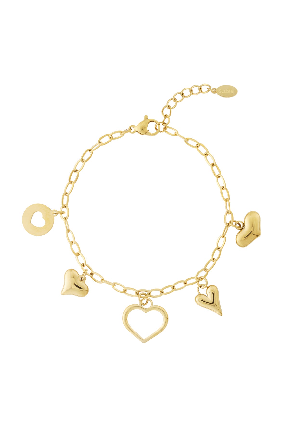 Armband met verbonden harten en gemengde hartbedels