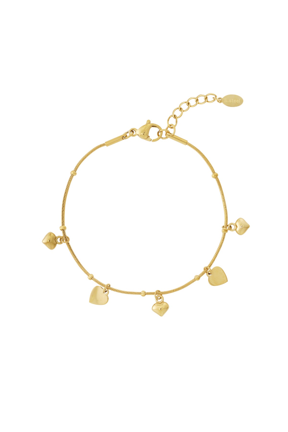 Gouden harten armband met delicate hangende bedeltjes