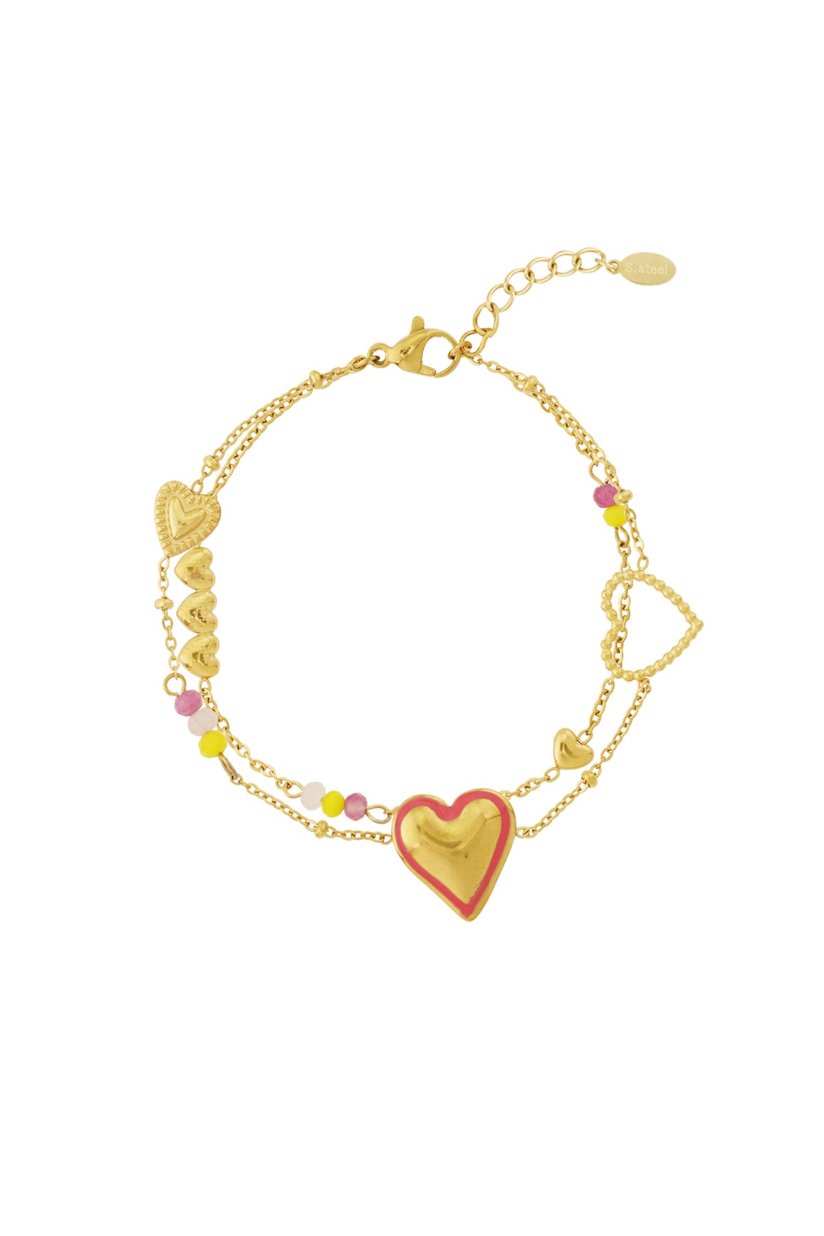 Armband met kleurrijke hartjes en kralen