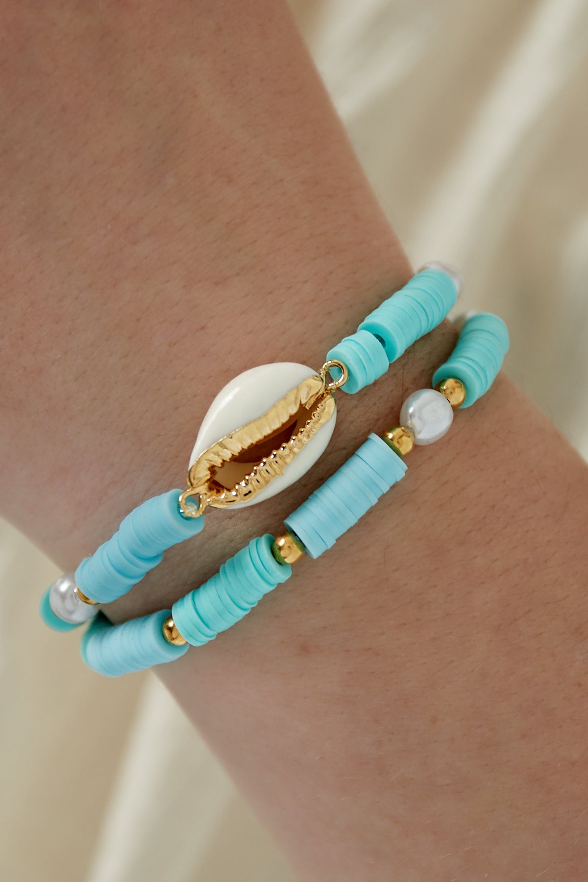 Dubbellaagse kauri-schelp armband