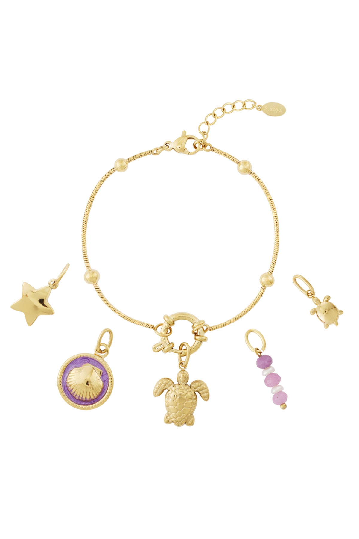Gouden zeeschildpadarmband met verwisselbare bedels