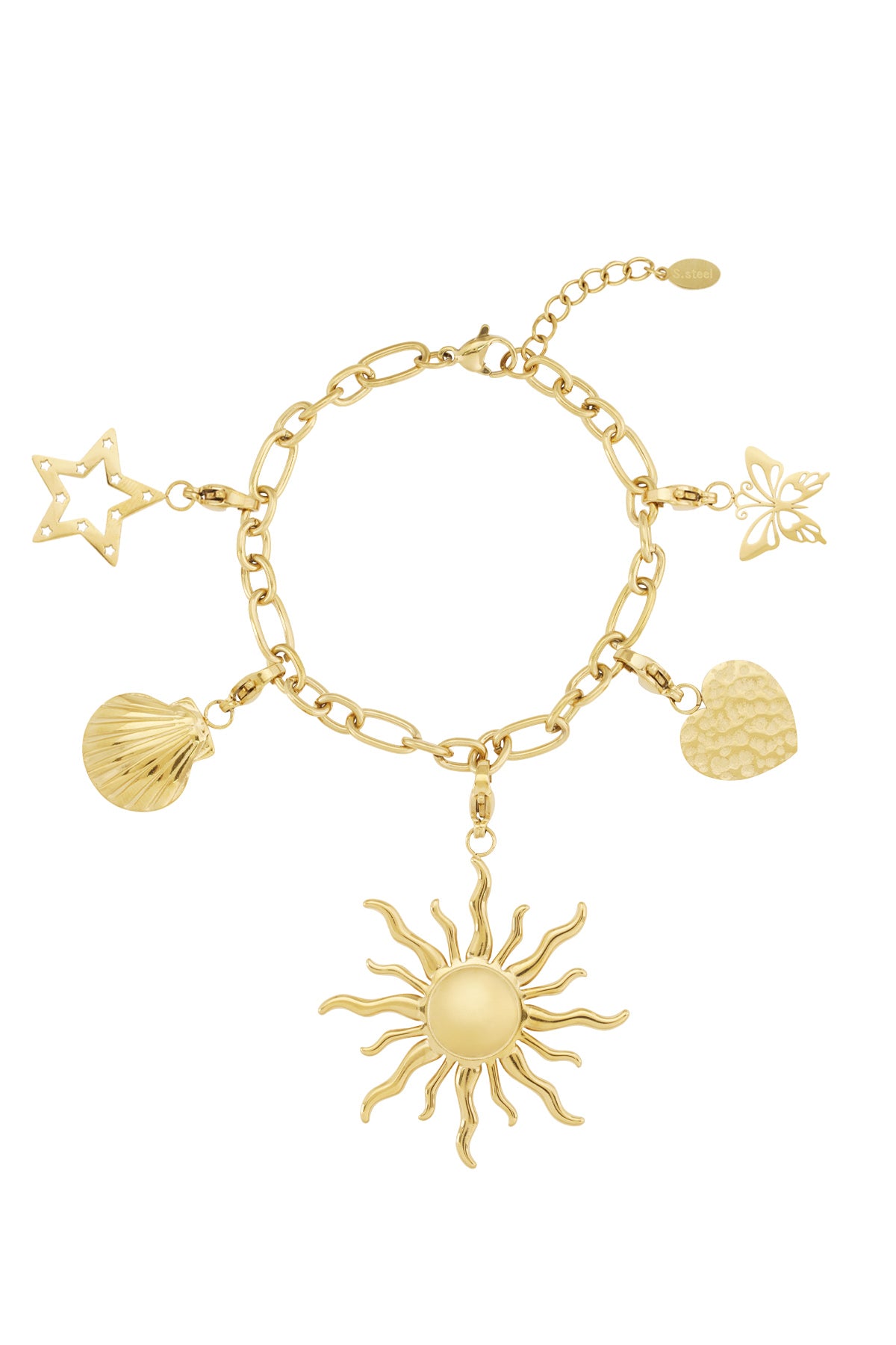 Gouden zon bedelarmband met stralende hangers