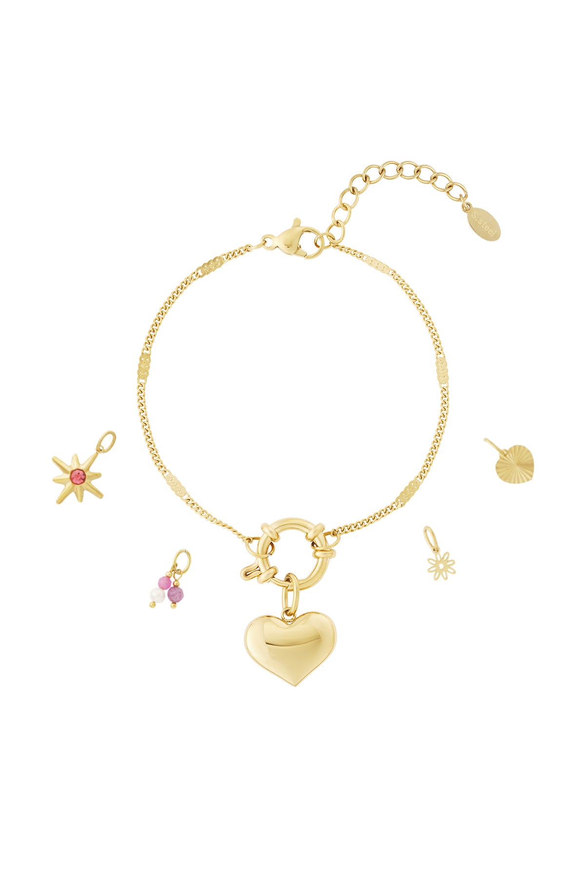 Gouden hartarmband met verwisselbare bedels