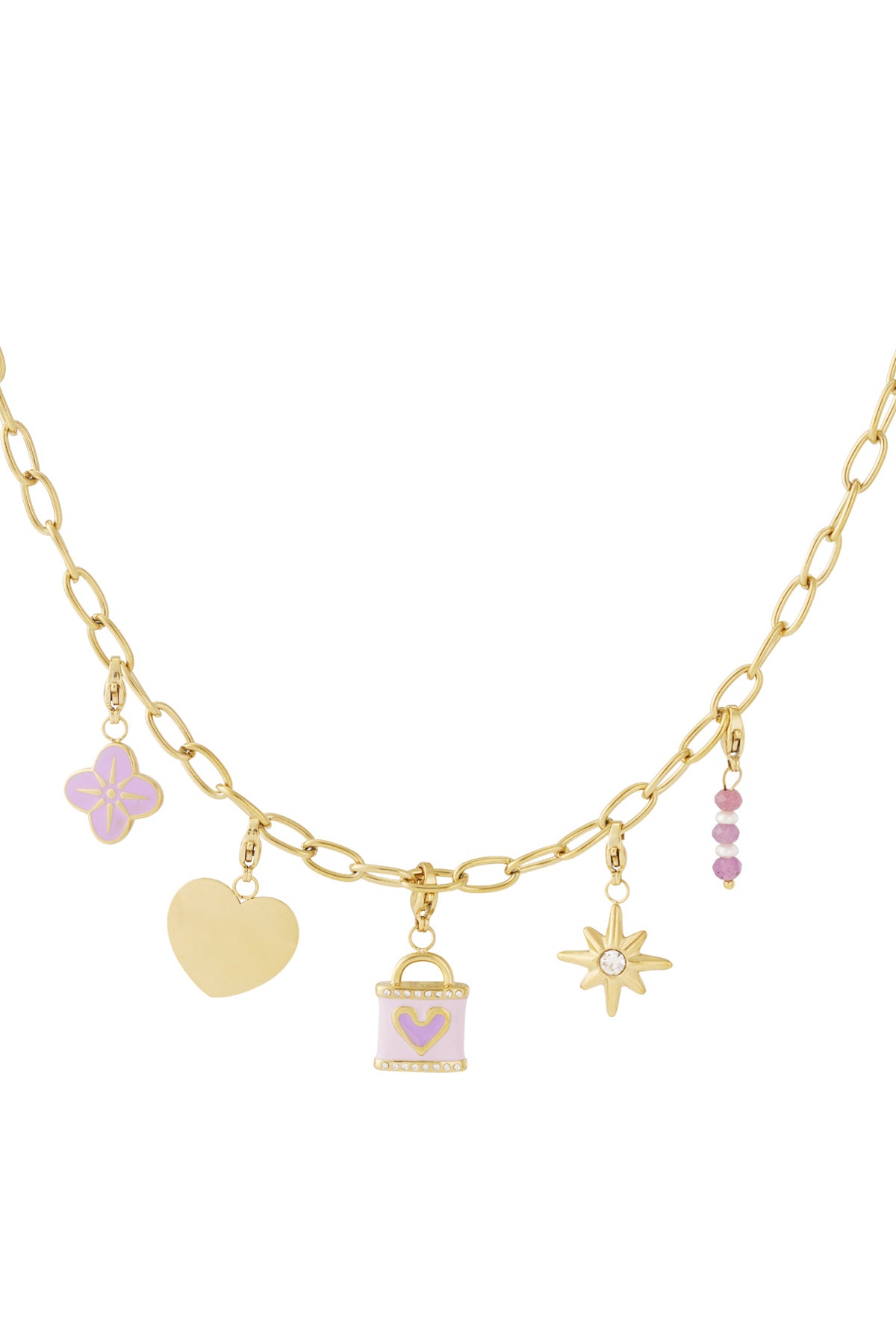 Ketting met paarse bedels en hart