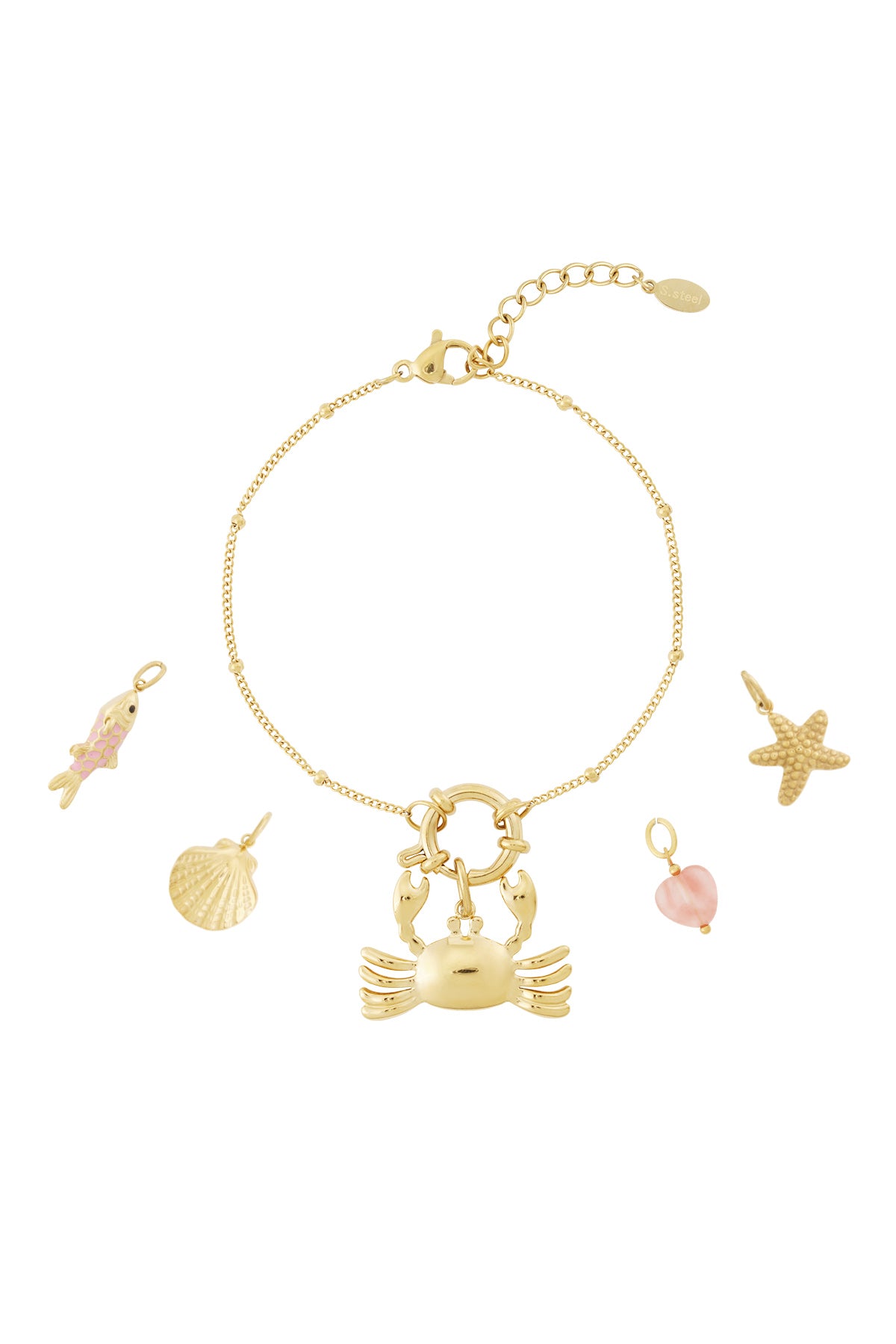 Gouden krabarmband met verwisselbare oceaanbedels