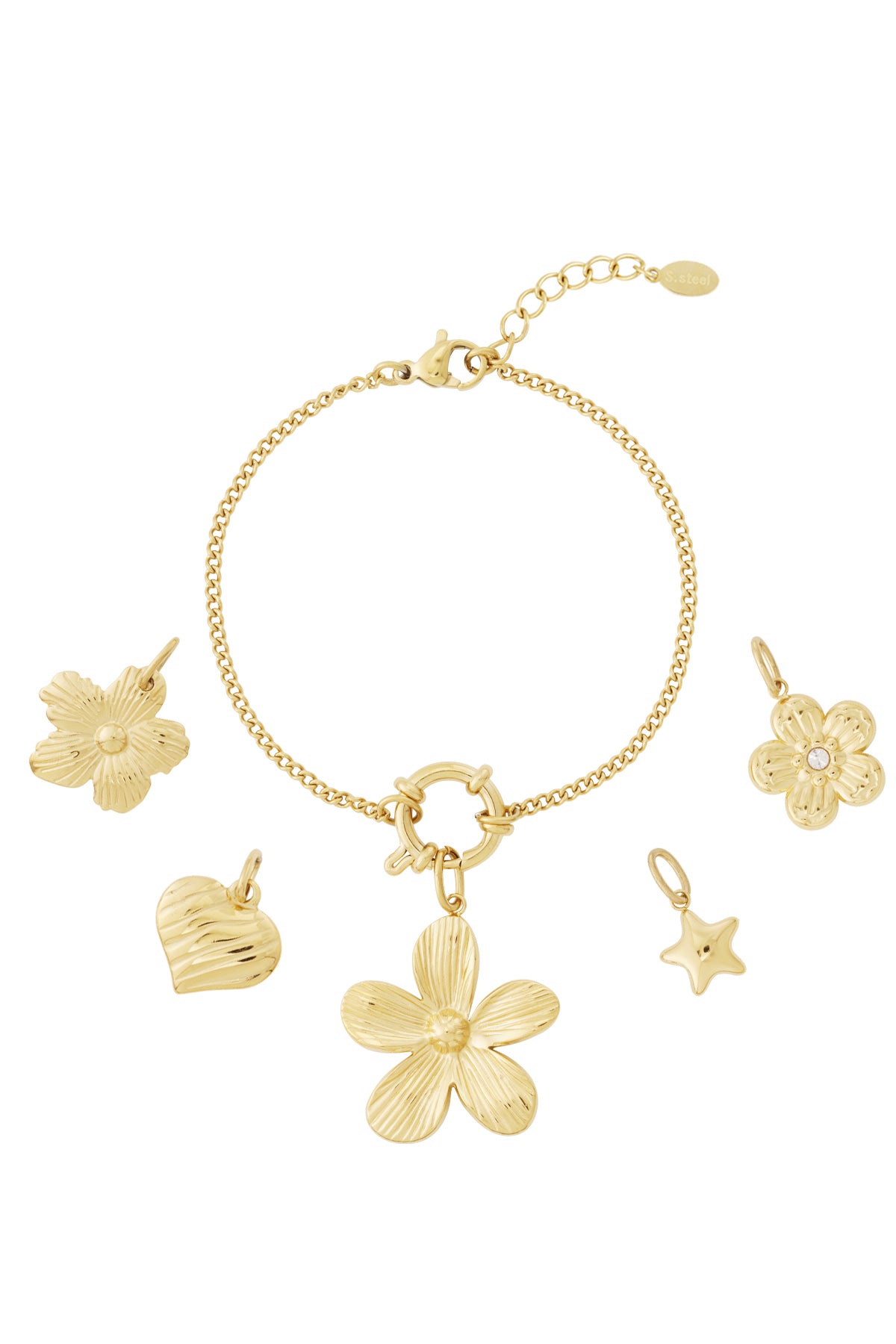 Gouden bloemendromenarmband met verwisselbare bedels