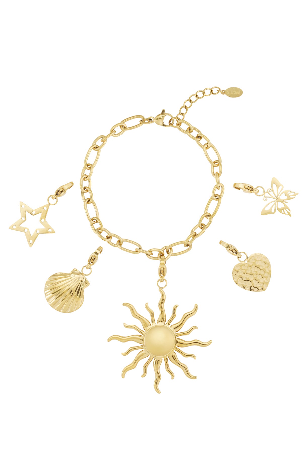 Gouden zon bedelarmband met stralende hangers