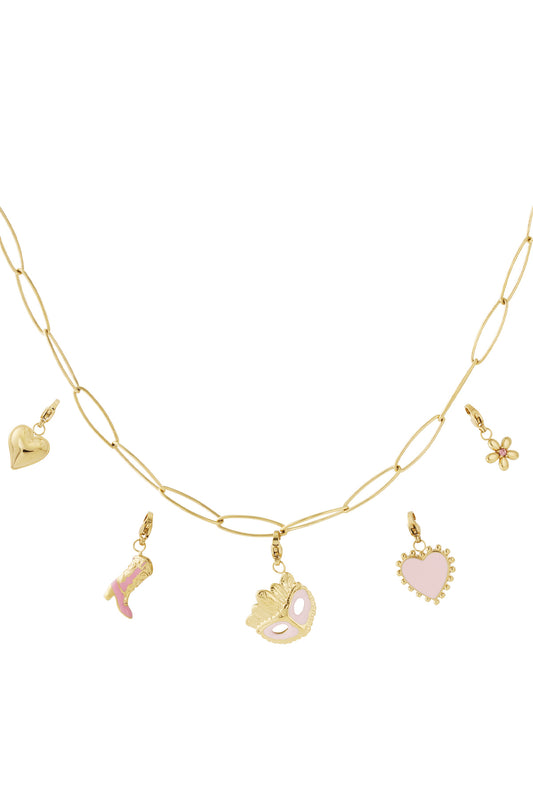 Ketting met roze hart en tasbedel