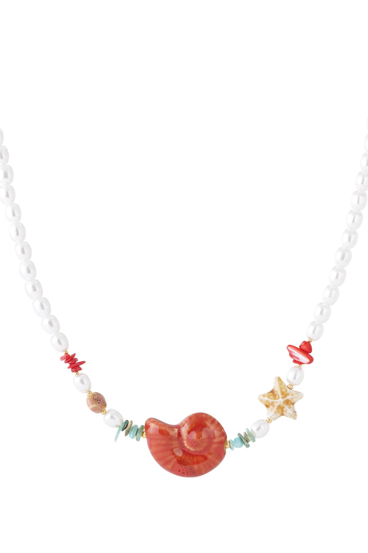 Keramische schelpenketting met parels en zeesterren